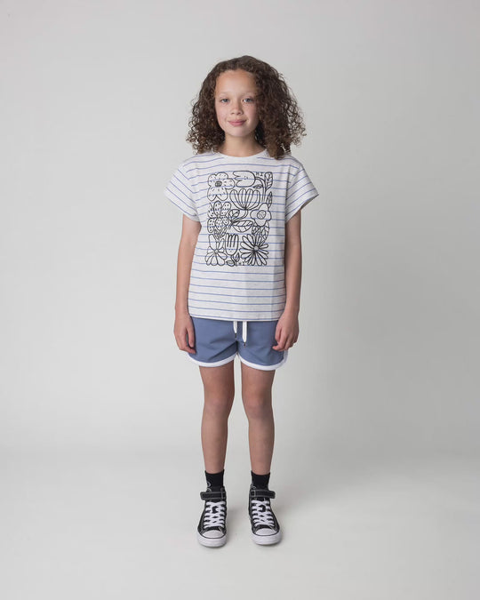 Kid wearing the Watercolour Unicorn Tee in stone and midnight, full circle video