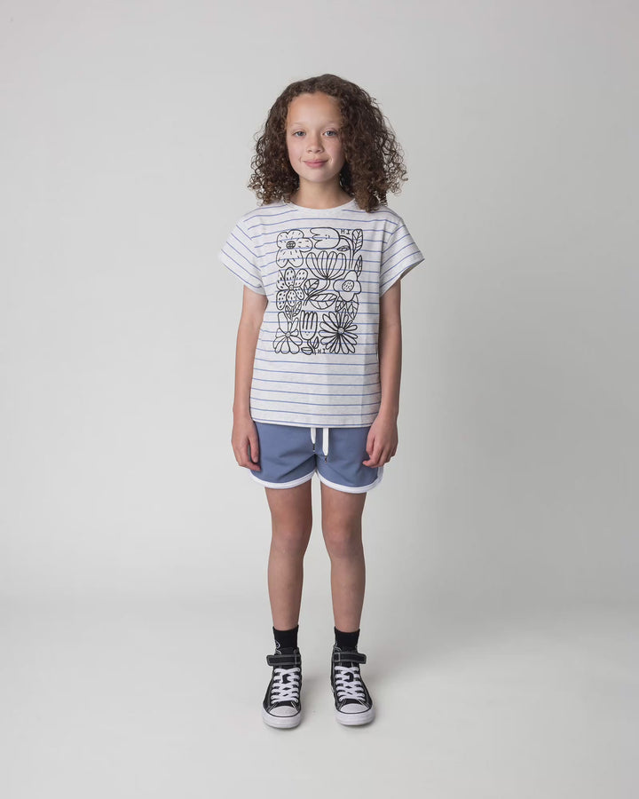Kid wearing the Watercolour Unicorn Tee in stone and midnight, full circle video