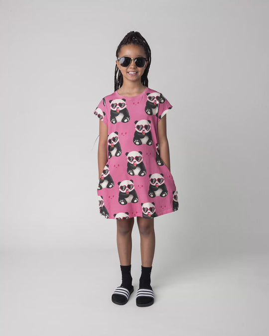 Kid wearing the Icecream Panda Dress in candy, full circle video