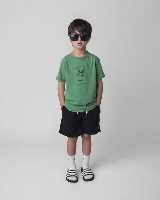 Kid wearing the Smile Short in black, full circle video