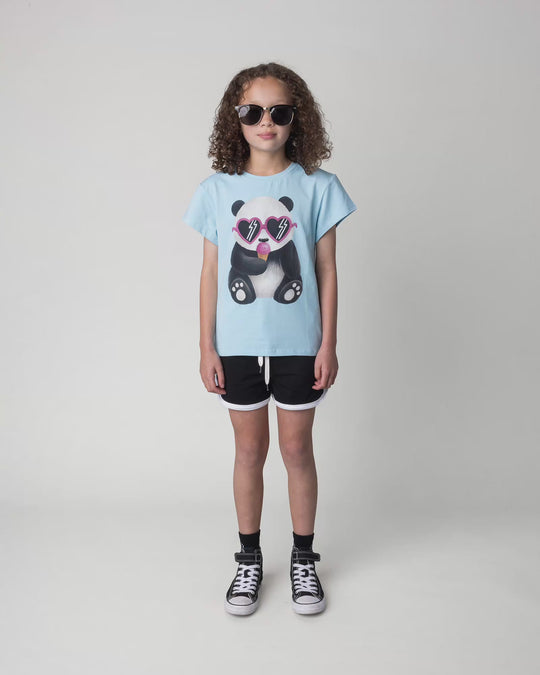 Kid wearing the Icecream Panda Tee in light blue, full circle video