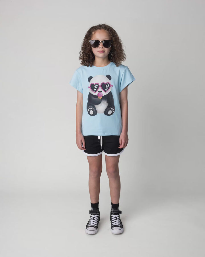 Kid wearing the Icecream Panda Tee in light blue, full circle video